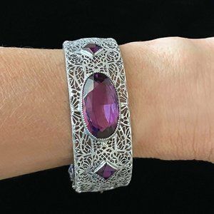 Rare Vintage Art Deco Purple Stone Bangle Bracelet
